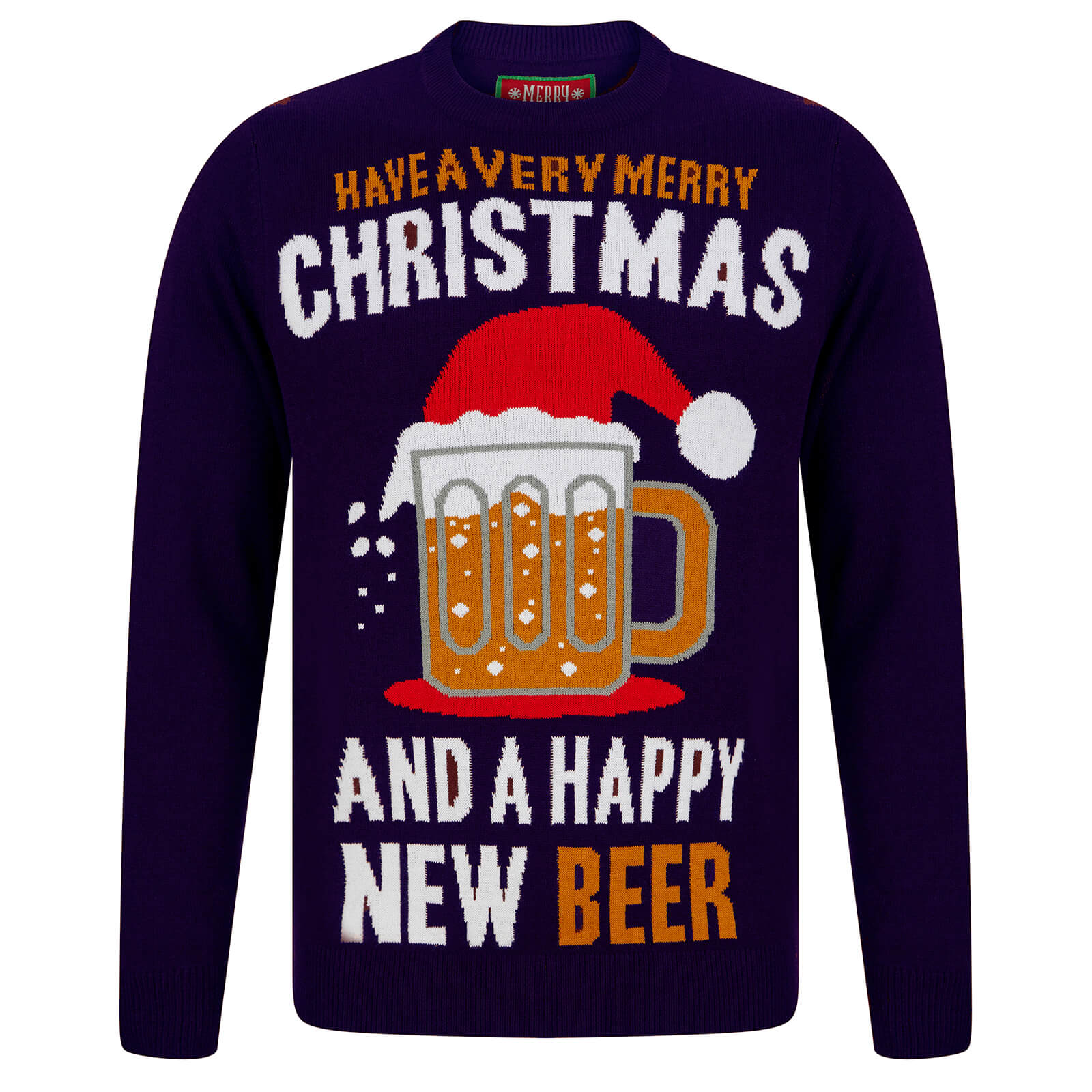 Mr Crimbo Mens Festive Happy New Beer Christmas Jumper - MrCrimbo.co.uk -SRG1A17085_A - Ink -Blue